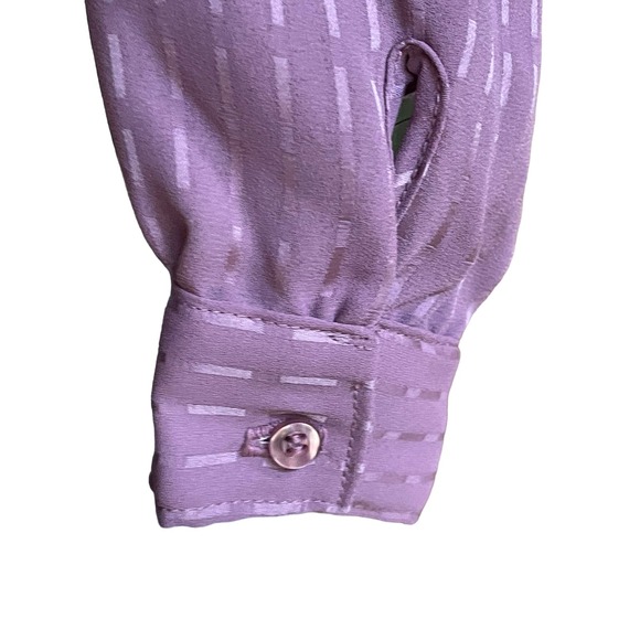 Saks Fifth Avenue Womens Button Down Shirt Purple Long Sleeve Ruffle Neck 6 - Picture 5 of 7